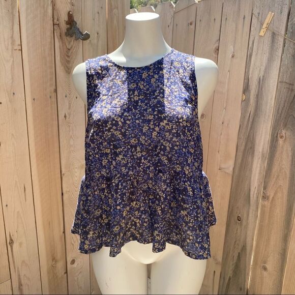 Current/Elliott The Peplum Tank Top, Floral Field (Blue) size 2 - Picture 7 of 9